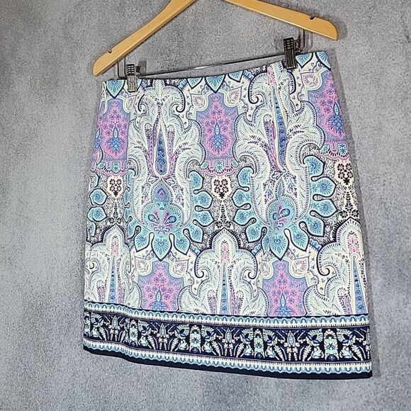 Talbots Paisley Canvas Cotton A-Line Skirt - Picture 2 of 15